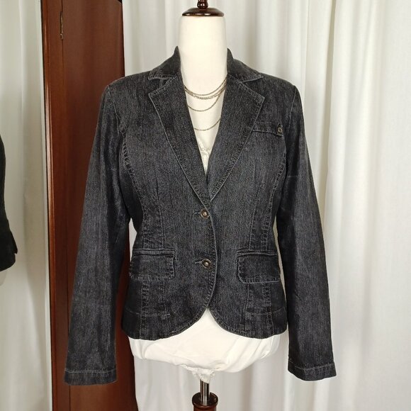 Y2K Vintage Black Stretch Denim Blazer - Picture 1 of 6
